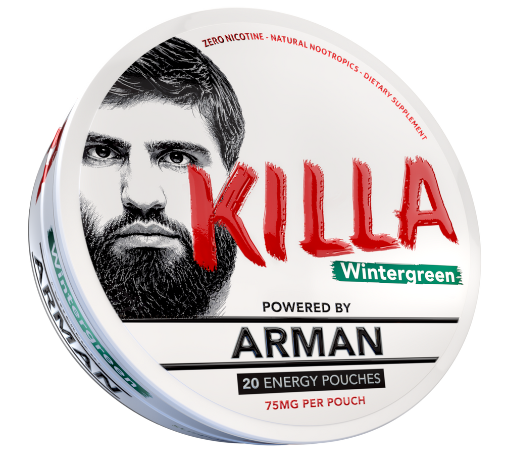 Killa Energy Wintergreen - 20 energy pouches, 75mg per pouch, zero nicotine